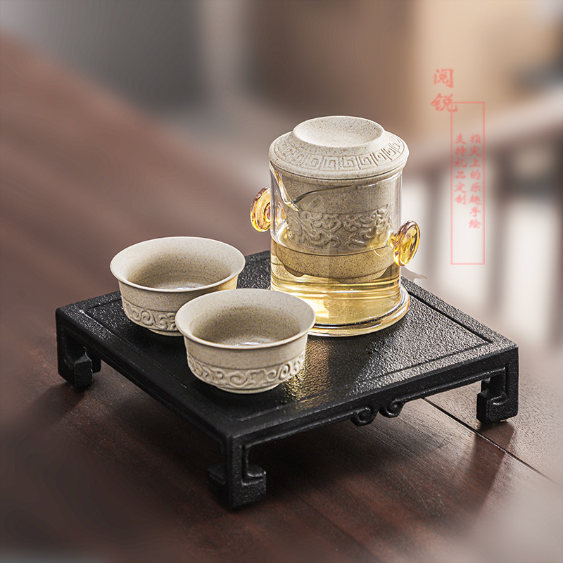 Yue Rui Quick Brewing Stoneware Black Tea Set Double-Eared Glass Lazy Tea Cup Health Scented Tea Tea Maker