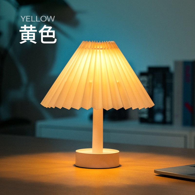 レトロ百ひだ電気スタンドUSB充電寝室ベッドサイドランプ傘形小夜灯雰囲気ランプクリエイティブ誕生日プレゼント|undefined