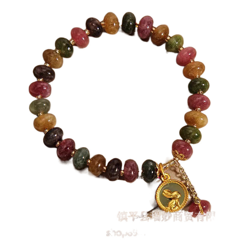 Nicho de jade natural color pulsera de turmalín mujer ligera lujo retro colgante de conejo delicada pulsera red