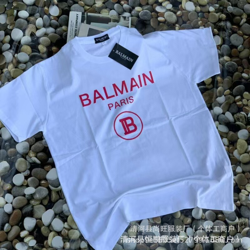 Cross-Border New Trendy Brand Balmain Letter Print Short-Sleeve T-Shirt Unisex Loose Fit Versatile Round Neck Top Trendy Cross-Border New Trendy Brand Balmain Letter Print Short-Sleeve T-Shirt Unisex Loose Fit Versatile Round Neck Top Trendy