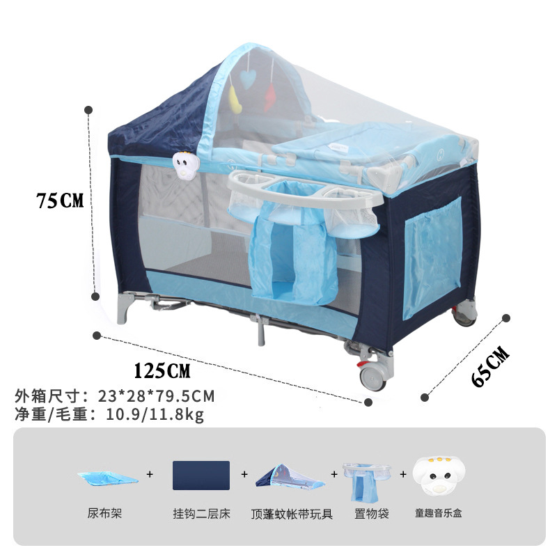 Cama de bebé mayorista transfronteriza con mosquiteros cama plegable multifuncional cama de juego móvil con pañales mesa cama de bebé