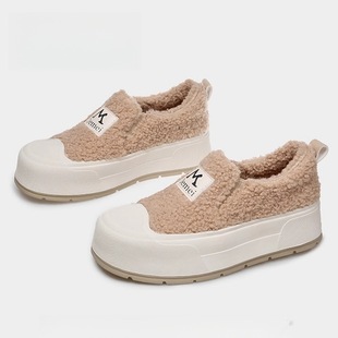 fleece-lined Warm Cyber Celebrous Height Increase Thick Bottom Bread White Shoes Women's 2024 Autumn and Winter New Fashion Casual Cotton Shoes