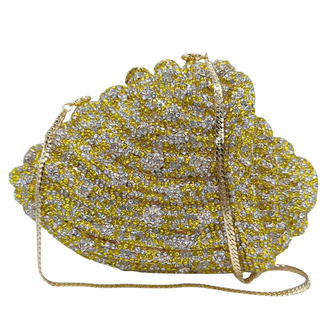 Clutch nữ hình vỏ sò đính đá dạ hội cầm tay — màu vàng, màu hồng, tím hoa violet, tùy chỉnh màu khác chi tiết 3