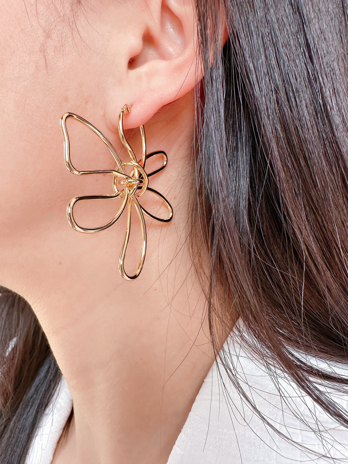 20g Weight 1 Pair Flower Brass Ear Studs For Women's
