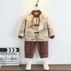 Children's Ancient Chinese Hanfu Winter New Boys' Chinese Style Deer Fleece Tang Suit Two-Piece Set Kindergarten Ancient Costume Performance Wear