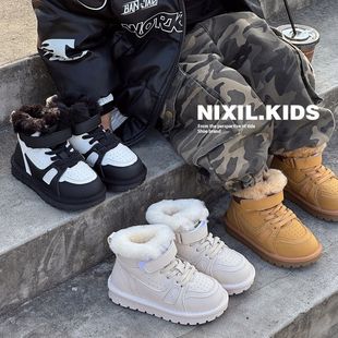 Children's Winter Snow Boots with Plush Lining, Thickened Cotton Shoes for Boys and Girls, Korean Fashion Sports Warm Large Cotton Boots