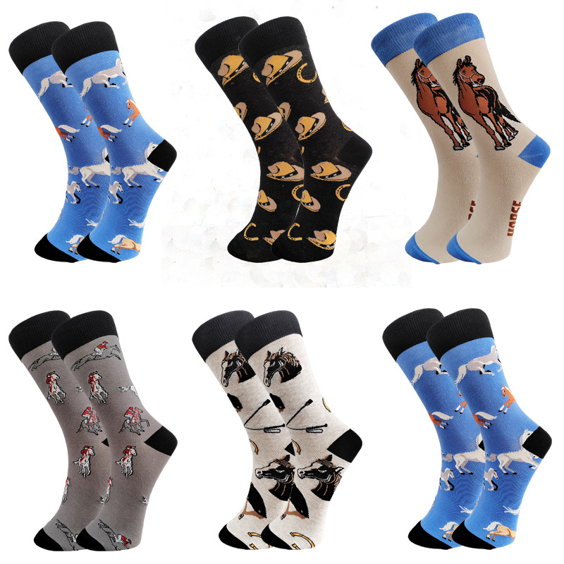 New Cartoon Horse High-Top Trendy Socks for Men and Women Couples, Cross-Border Personalized Mid-Calf Socks, Foreign Trade Men's Socks, Dropshipping