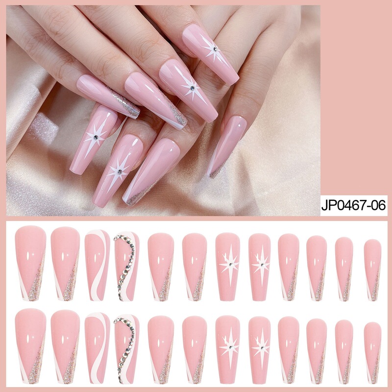 European and American cross-border long coffin-shaped nails, trapezoidal nail tips, wearable pink boxed set of 24 ballet nails European and American cross-border long coffin-shaped nails, trapezoidal nail tips, wearable pink boxed set of 24 ballet nails
