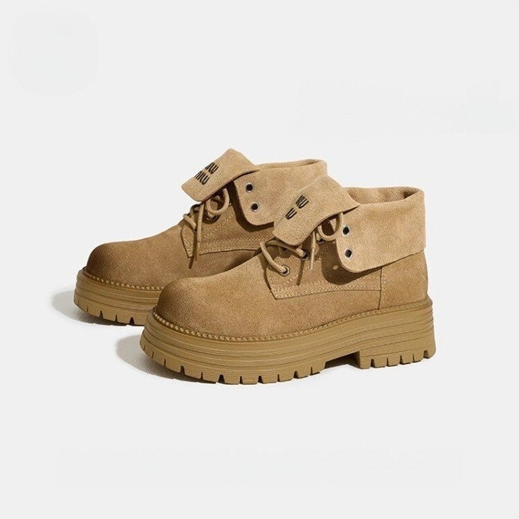 Flip-Top Boots for Women 2025 New Popular British Style Women's Boots Single Boots Thick-Soled Two-Wear Short Boots Rhubarb Boots