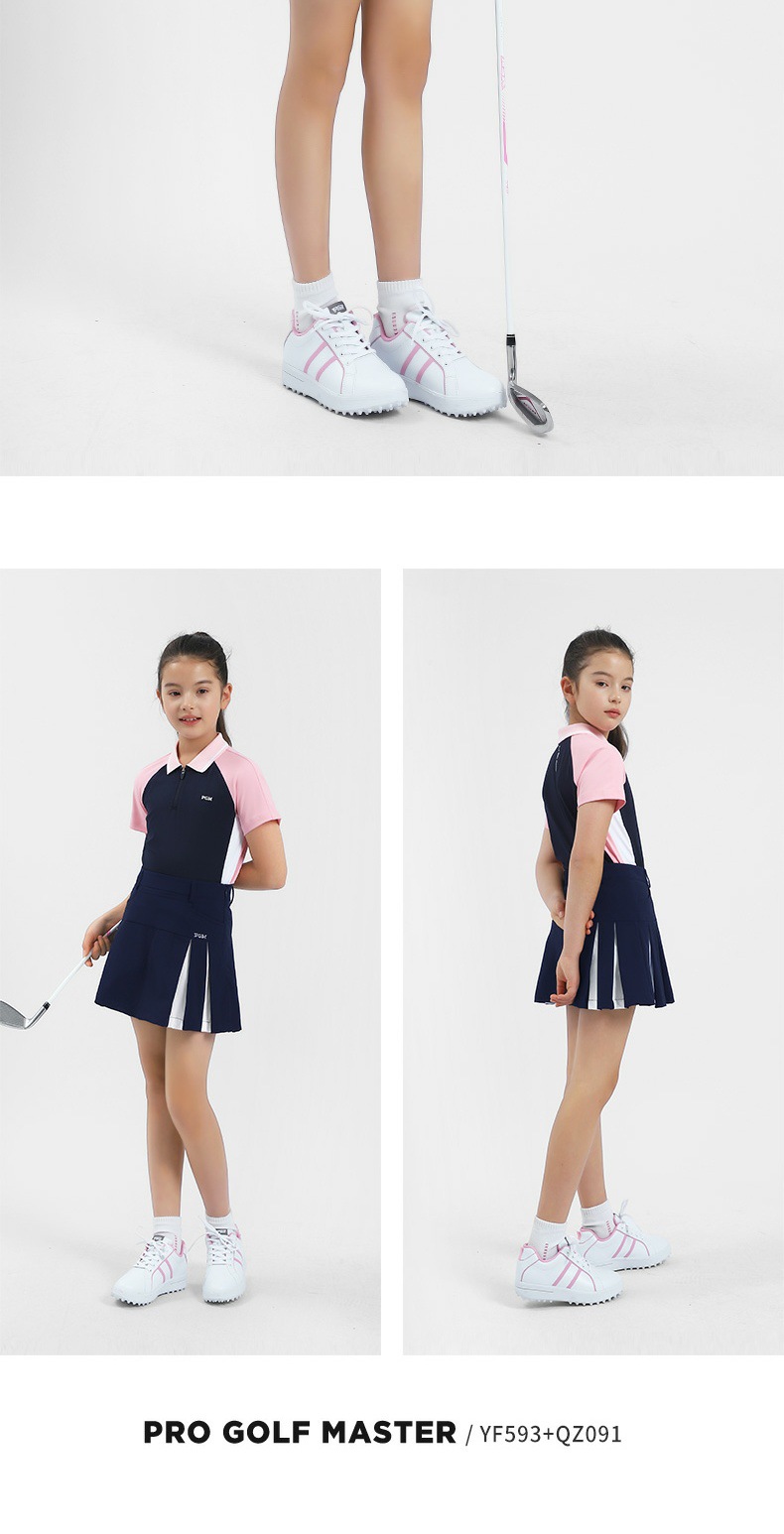 Váy golf nữ trẻ em PGM dáng chữ A thắt lưng co giãn kèm quần đùi lót — Qz091-màu xanh hải quân, Qz091-màu Trắng chi tiết 6