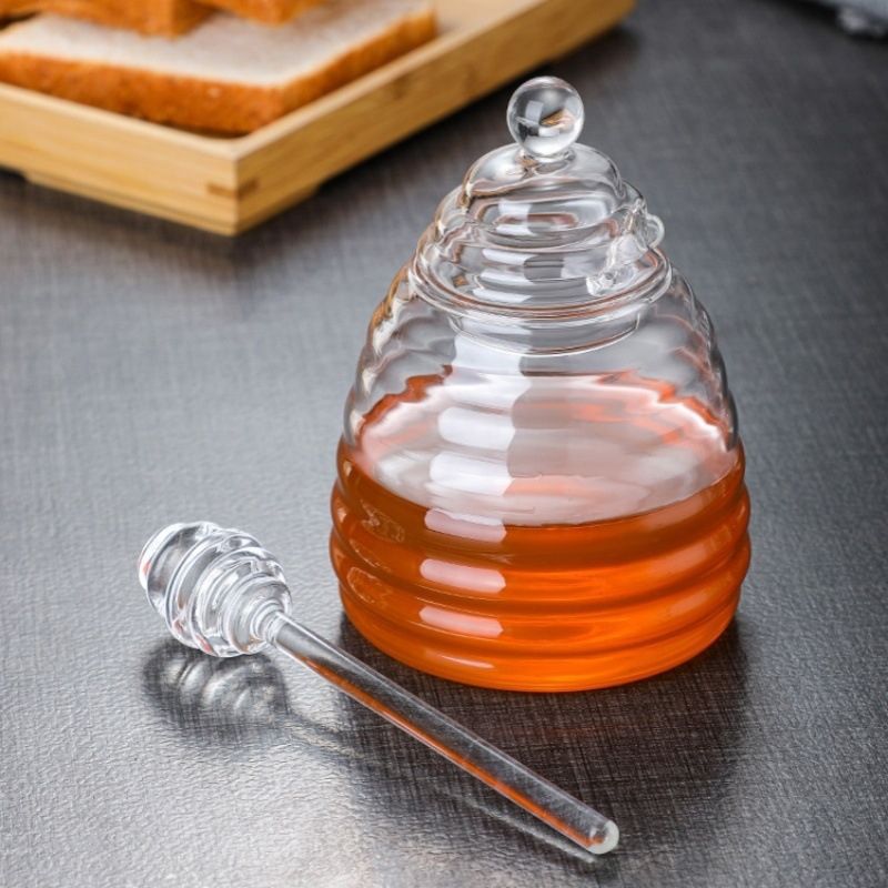 Latas de miel de vidrio transfronterizas estilo de mermelada de miel de vidrio tres piezas con barra de mezcla para el hogar ideas de miel