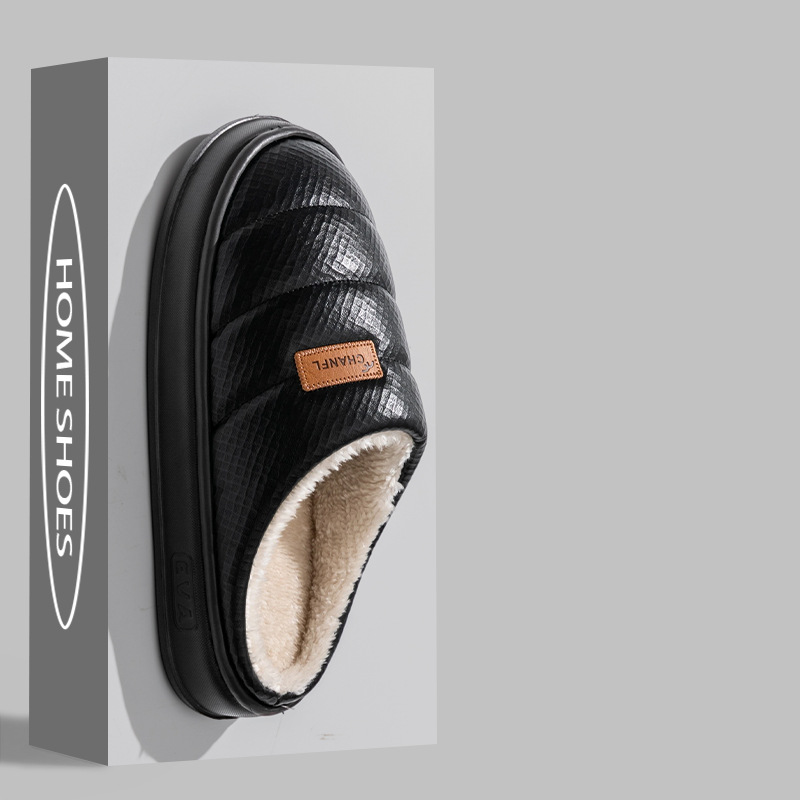 2025 nuevas zapatillas de algodón para hombres en invierno pu impermeable a prueba de desgaste fondo grueso antideslizante para el hogar interior mujeres a prueba de frío image 7