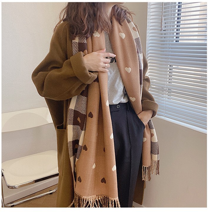 Otoño e invierno nueva Cachemira de doble cara amor bufanda a cuadros Corea del Sur borla cálido chal grande bufanda pareja a juego