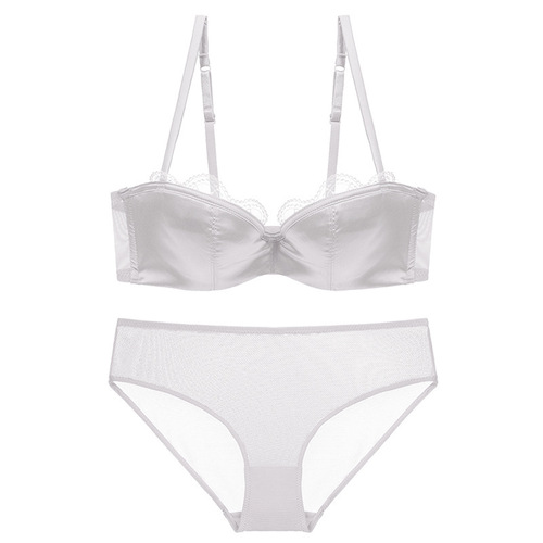 European and American women's sexy lace women's underwear thin cotton half-cup tube top push-up underwear bra set