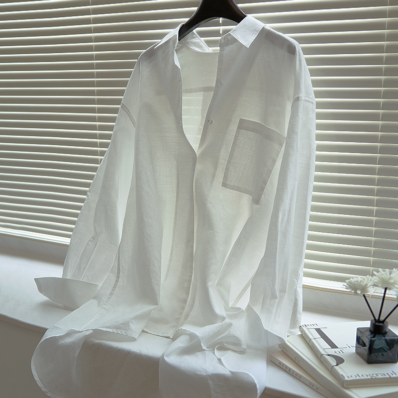 Row 2025 Spring and Summer New Linen Loose Tone Loose All-match Simple Commuting Long-sleeved Lightweight Shirt for Women