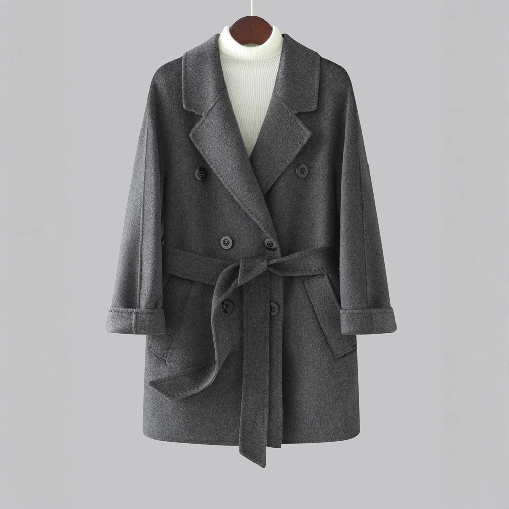 Demi-season cashmere double-sided long woolen coat, high-quality style, mid-length, for teenagers