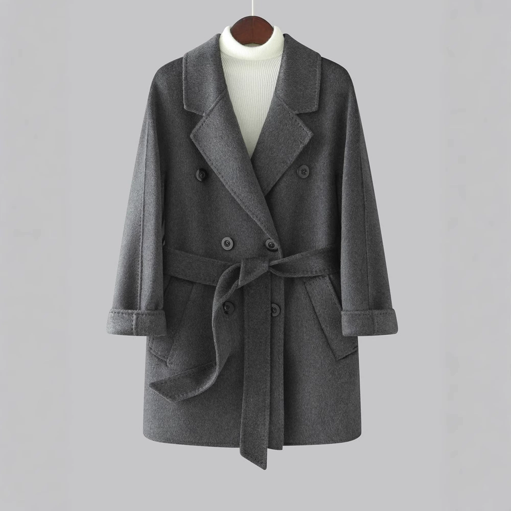 Новое женское двустороннее шерстяное пальто из 100% кашемира, осень-зима 2025, элитный фасон средней длины для миниатюрных фигур.