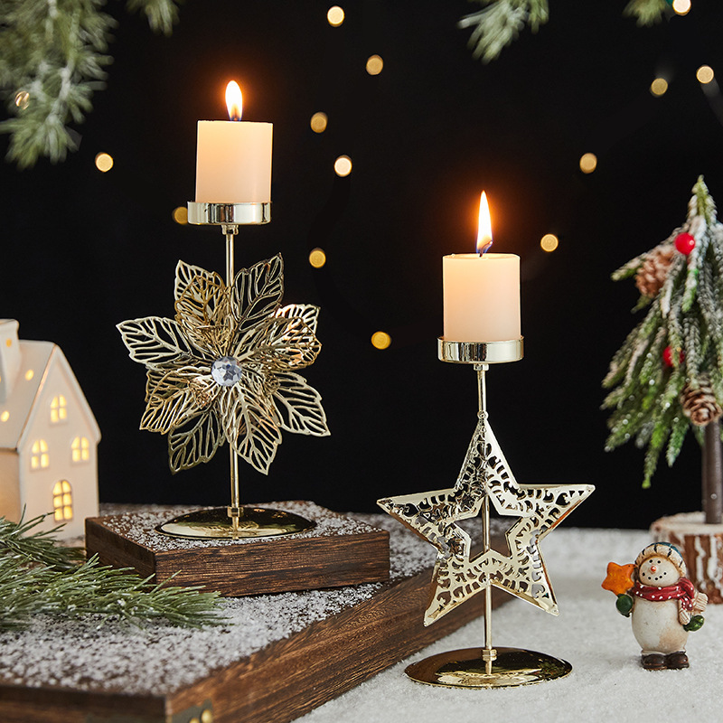 Christmas Candlestick Set Decorations Golden Iron Candle Tray Elk Christmas Tree Holiday Creative Desktop Ornaments