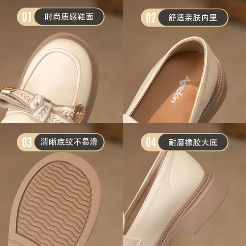 Women's 2025 New Summer Bowknot British Style White Small Leather Shoes Thick Sole Single Shoes