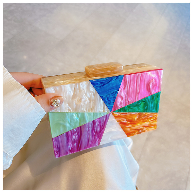 Comercio exterior transfronterizo damas nueva bolsa de acrílico empalmado bolsas de cena de hombro de una sola mano de la boda