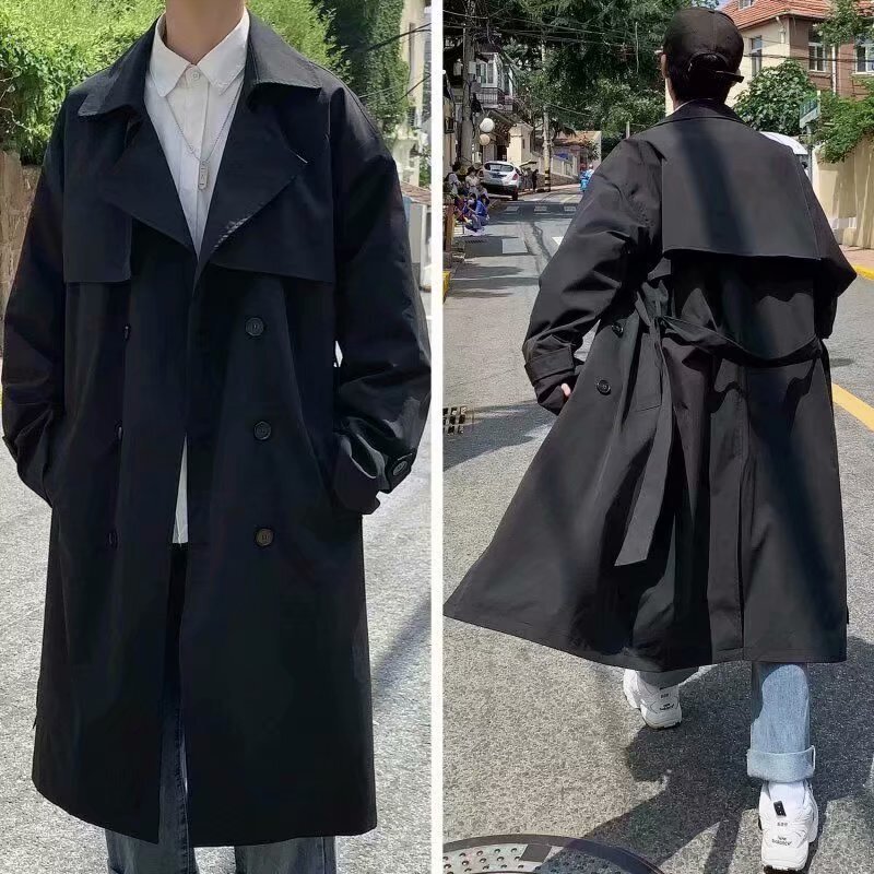 Spring and Autumn Men's Coat Loose Fat Men's Coat Men's Large Size Mid-length Coat Men's Double-breasted Knee-length Coat Men's Coat