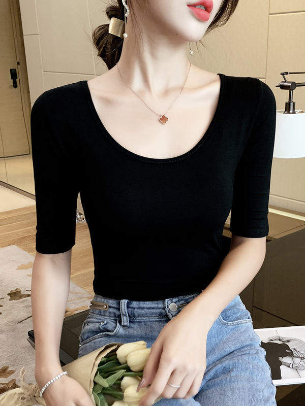 モーダルミッドスリーブTシャツレディース5分袖インナーレイヤリングシャツ2025春新作5分袖薄手トップス半袖|undefined