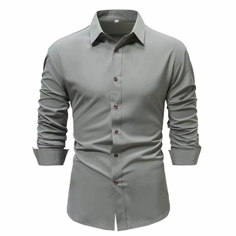 Men's Shirt Solid Color White Long Sleeve Business Casual Shirt Foreign Trade Men's Fashion New Spring and Autumn Shirt