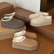 雪地靴女款2025新款冬季桑坡休闲厚底真皮毛线编织加绒棉鞋女外穿