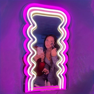 LED波浪镜面灯标志，带调光的背景霓虹灯室内装饰，柠檬黄，粉色-阿里巴巴