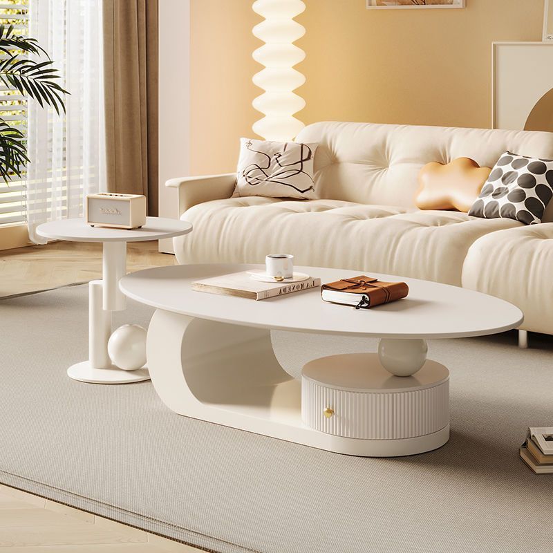 Tabla de té ovalada de roca de viento de crema, tabla de té de hierro forjado de sala de estar, nuevo tipo de té negro en línea