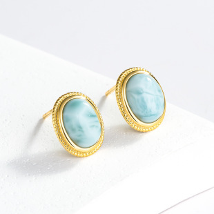 S925 silver inlaid natural color treasure sea grain stone earrings jewelry original design women's light luxury gem fashion wholesale