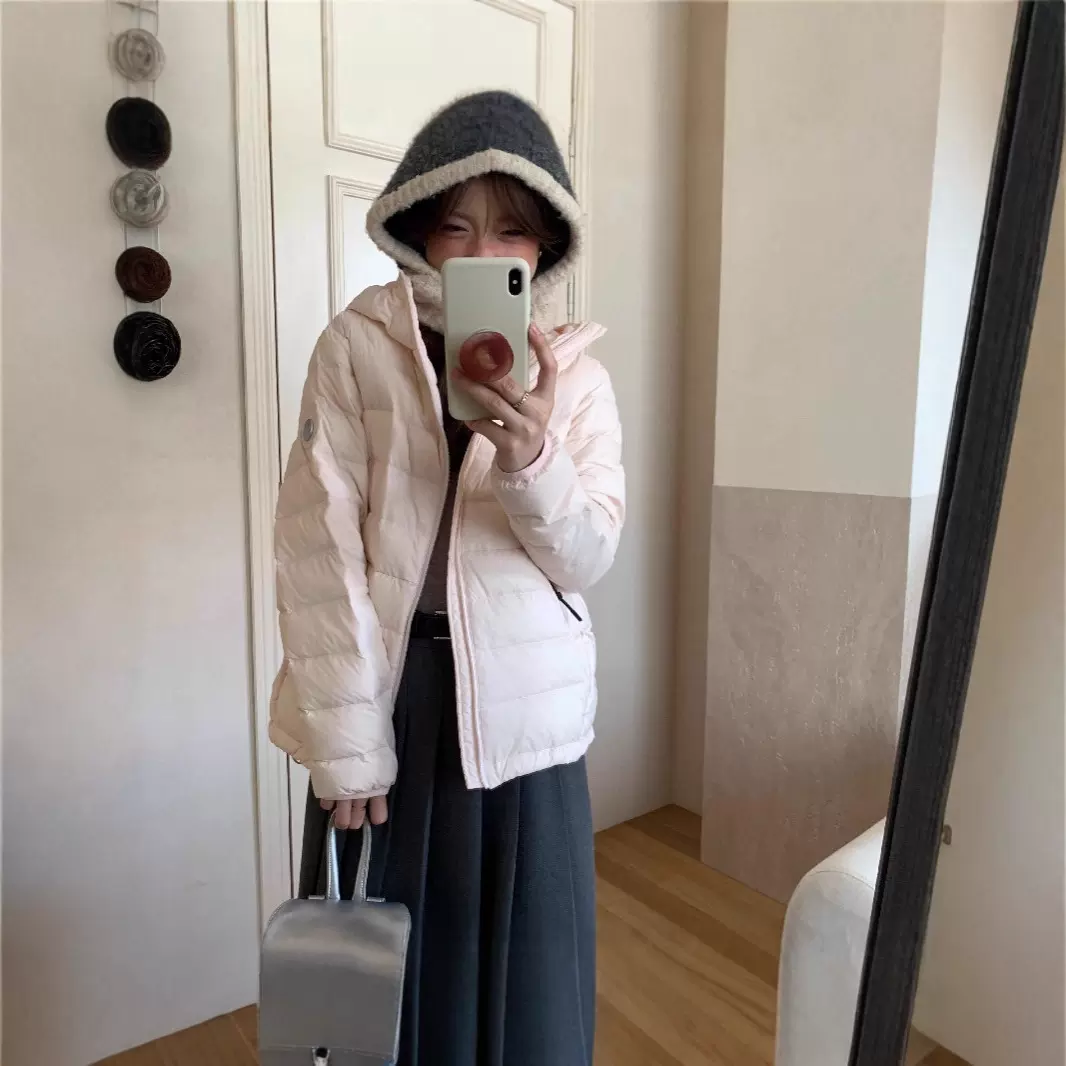 韩系轻薄排骨短款羽绒服女2025秋冬新款连帽保暖休闲90白鸭绒外套