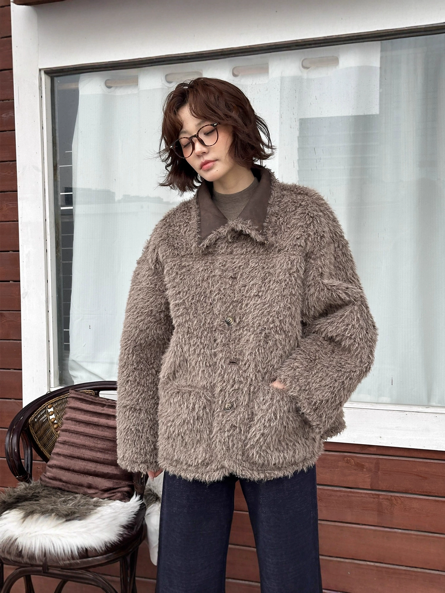 Double-sided retro winter fleece jacket, increased thickness