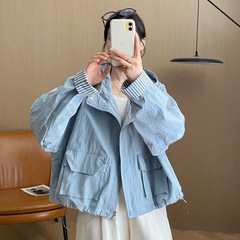 连帽外套 2025秋季新款 设计感小众拼接格子上衣女工装夹克25037
