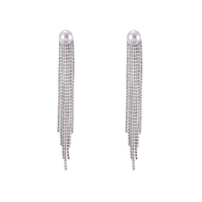 Fashion Tassel Rhinestone Inlay Pearl Women's Drop Earrings 1 Pair display picture 5