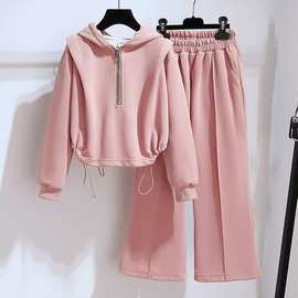 女童春秋季新款时尚运动风连帽套装中小学生女孩长袖长裤两件套装