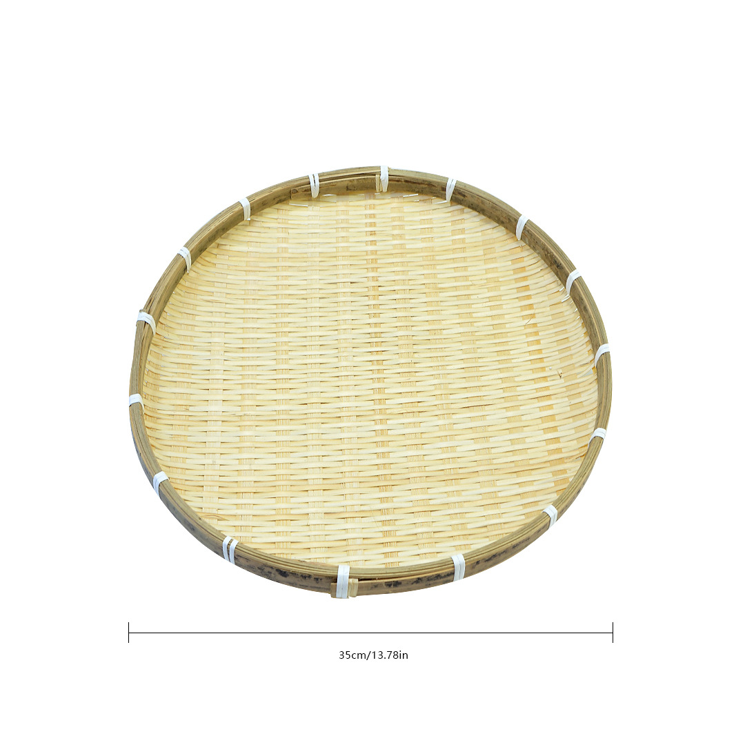 Bandeja de almacenamiento de bambú, recogedor redondo, canasta de secado de boca baja, tamiz de bambú, plato de bambú, canasta de comida, productos de bambú