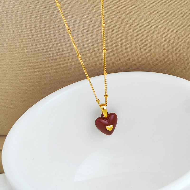 Retro Heart Shape Copper Enamel Pendant Necklace 1 Piece