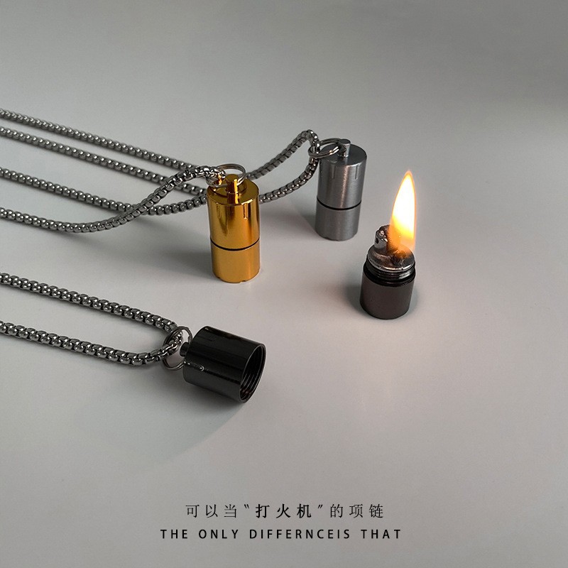 煤油打火機鏈條項鍊男潮ins嘻哈情侶吊墜設計鈦鋼簡約鏈子配飾