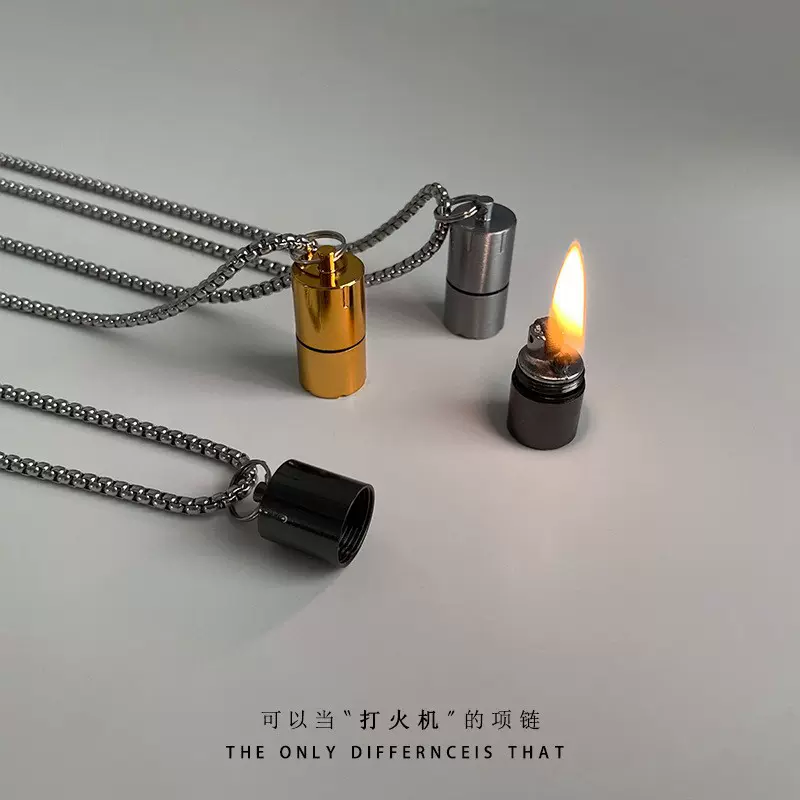 煤油打火机链条项链男潮ins嘻哈情侣吊坠设计钛钢简约链子配饰