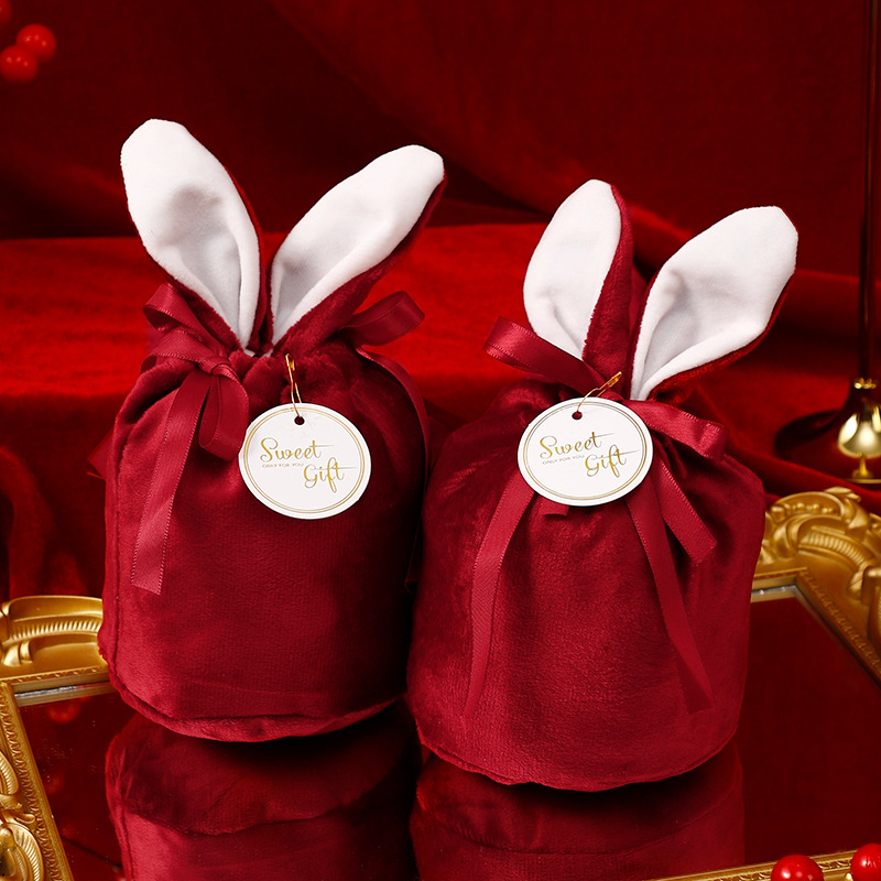 Nueva bolsa de dulces de terciopelo de orejas de conejo caja de regalo caja de dulces de boda caja de dulces de boda dama de honor regalo creativo