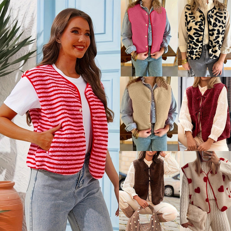2025 New Product Launch Cross-Border Aliexpress Women's Jacket Vest Spring and Autumn Random Stripesd Button Cardigan Vest