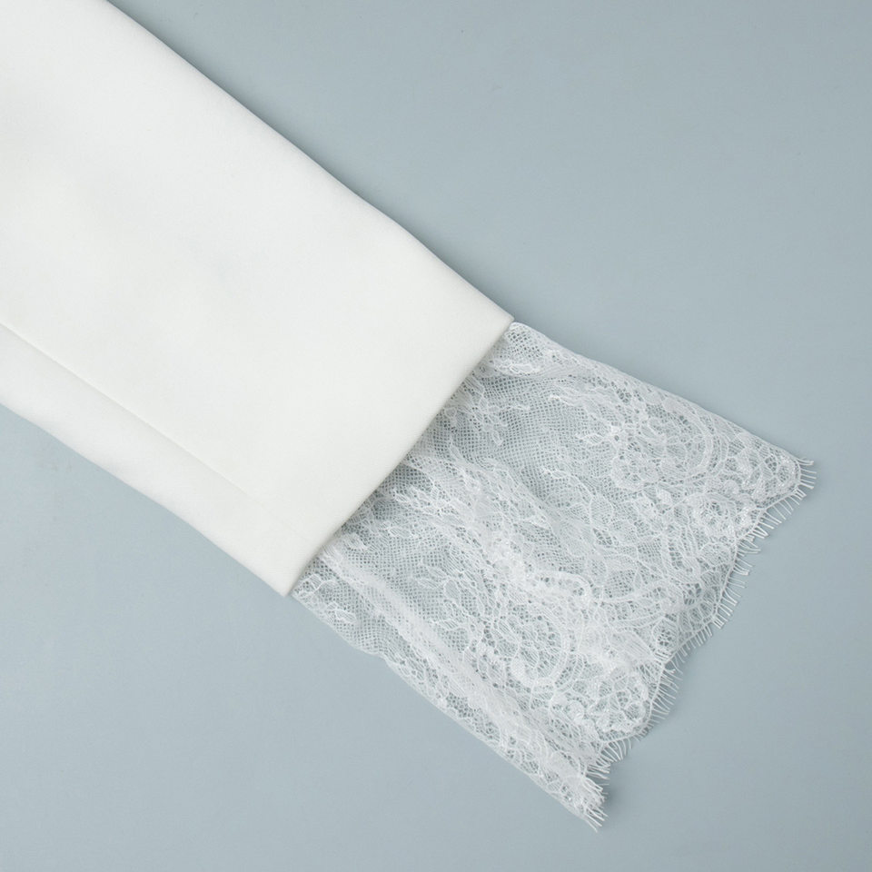 Áo blazer nữ phối ren chiết eo dáng trung bình tay dài cổ vest một hàng cúc — Màu trắng, màu đen chi tiết 11