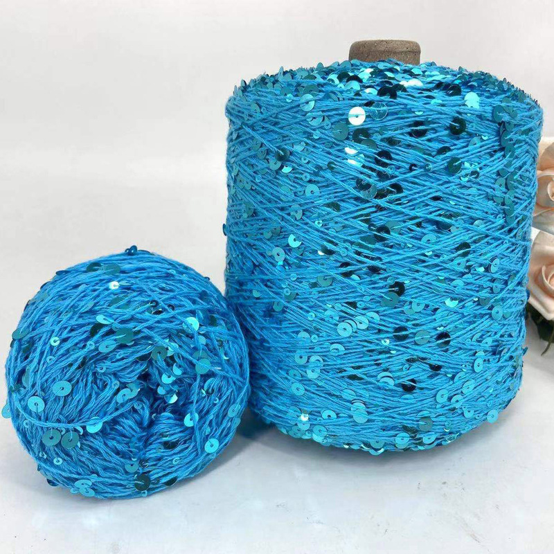 Cotton thread sequin yarn 3MM + 6MM sequin combed fancy size sequin yarn hand knitted yarn in stock straight hair