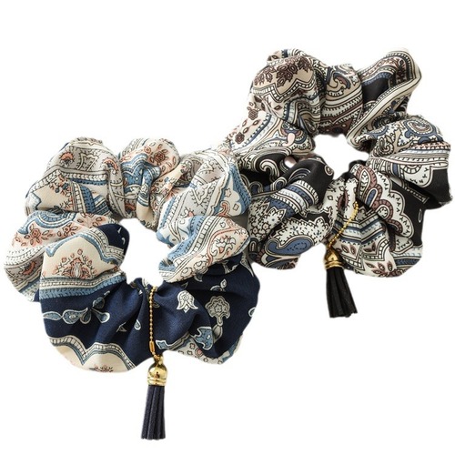 Cross-border direct supply of new retro large intestine ring Amazon fabric hair ring tassel pendant elastic elastic band hair rope