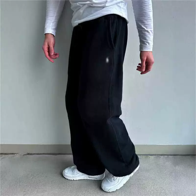 跨境欧美复古y2k街头潮流嘻哈随性松紧腰拉链宽松纯色运动休闲裤