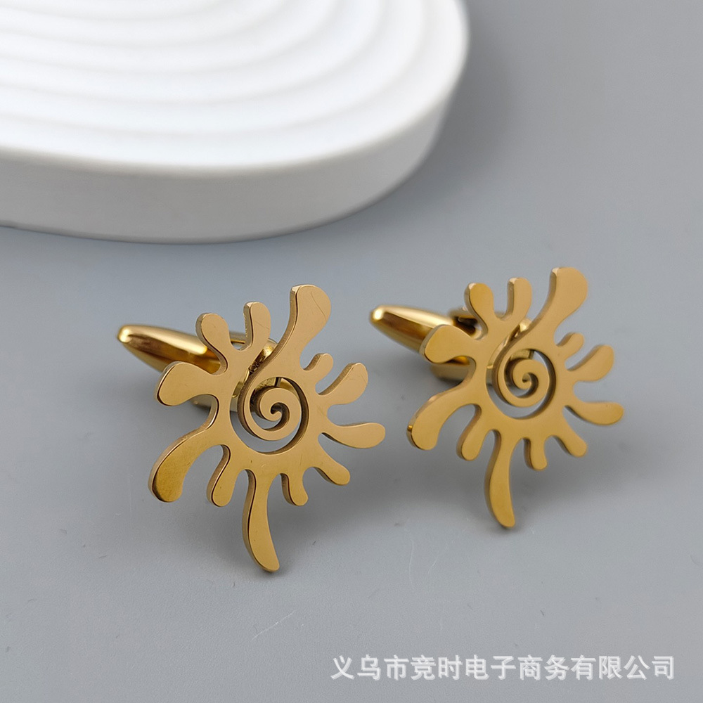Sunflower Suit Cufflinks Stainless Steel Mosquito Incense Hollow Men's Butterfly Buckle Boyfriend Gift Cross-border