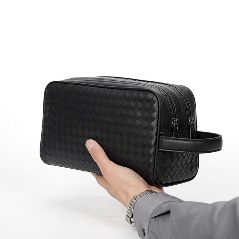 Men's Bag New Style Men's Clutch Bag Hand-Woven Toiletry Bag Double-Layer Zipper Clutch Bag Cross-Border Ready Stock Wholesale