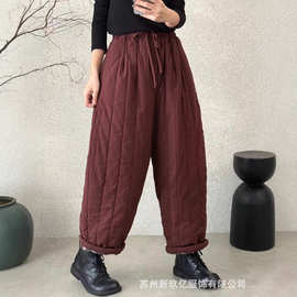 2025 冬新款休闲净版宽松文艺哈伦裤 夹棉百搭棉裤女