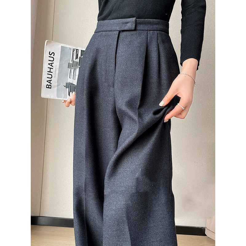 现货厂家批发 毛呢阔腿裤女新款加绒加厚小个子高腰垂感西装裤 女|undefined